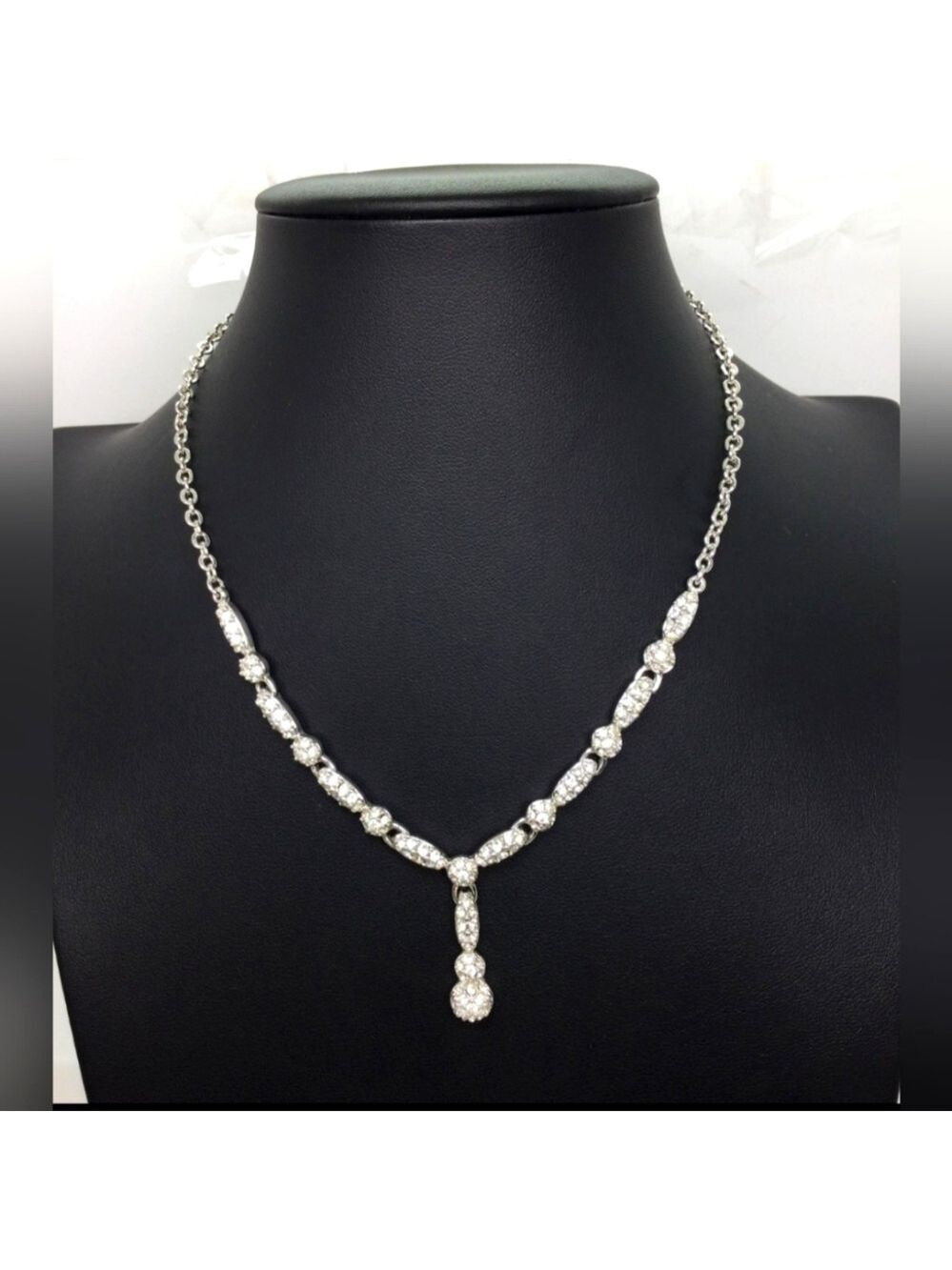 Swarovski Silvertone Crystal Pave Emma Y Drop Necklace NWOT